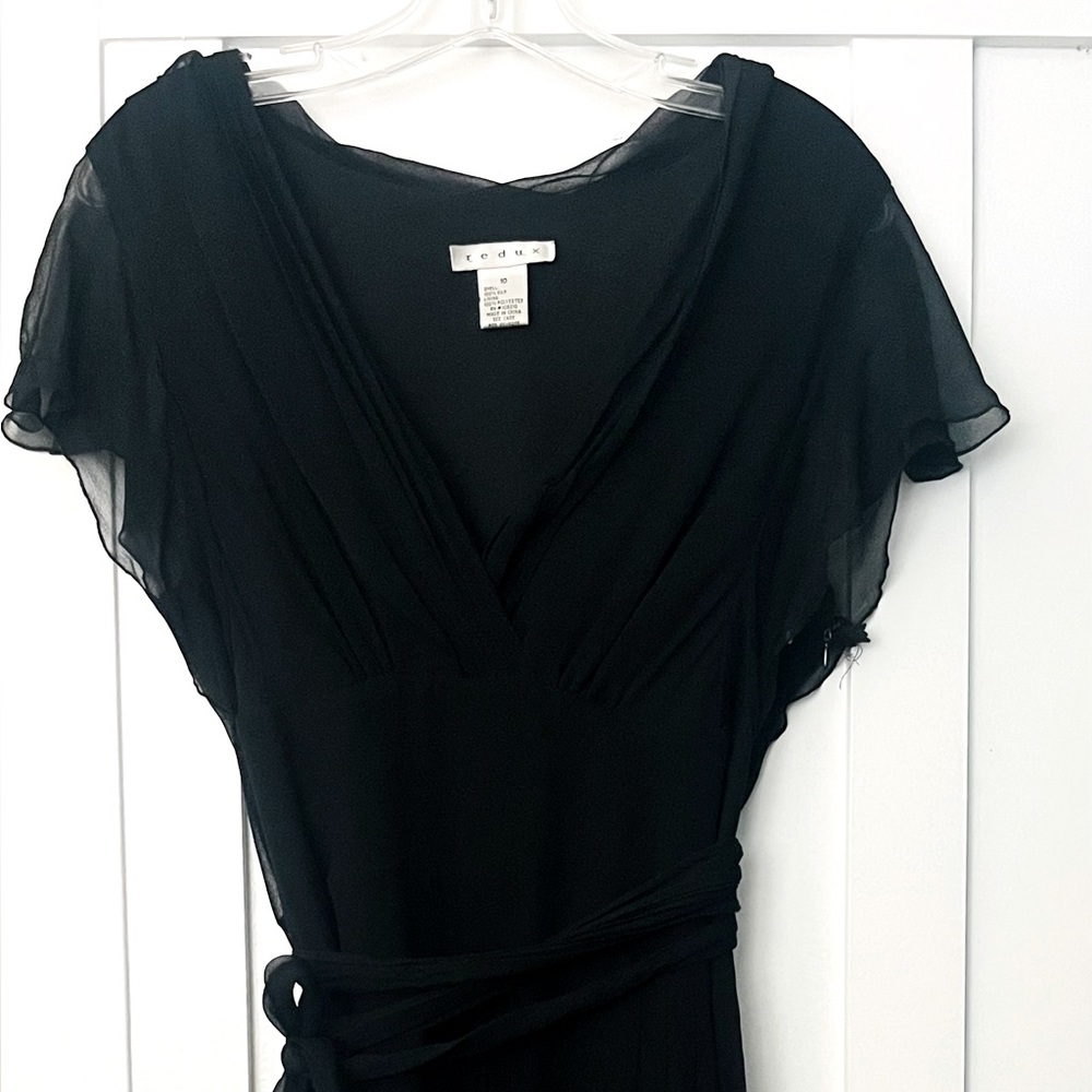 Redux Elegant Knee length Silk Black Dress with waist tie